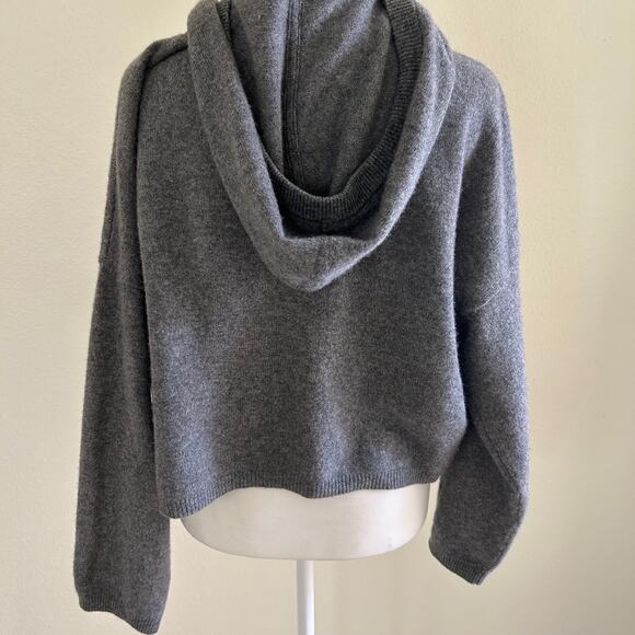 Crush Sweater Hoodie 100% Cashmere Pullover Cropped Grey Luxury - Picture 2 of 11